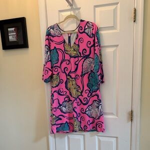 Lilly Pulitzer Pink and Blue v neck Dress XL